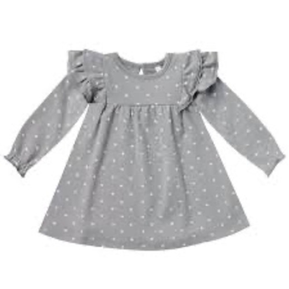 Quincy Mae Sage dress baby girl‎ long sleeve ruffles gray white x size 6-12 mo